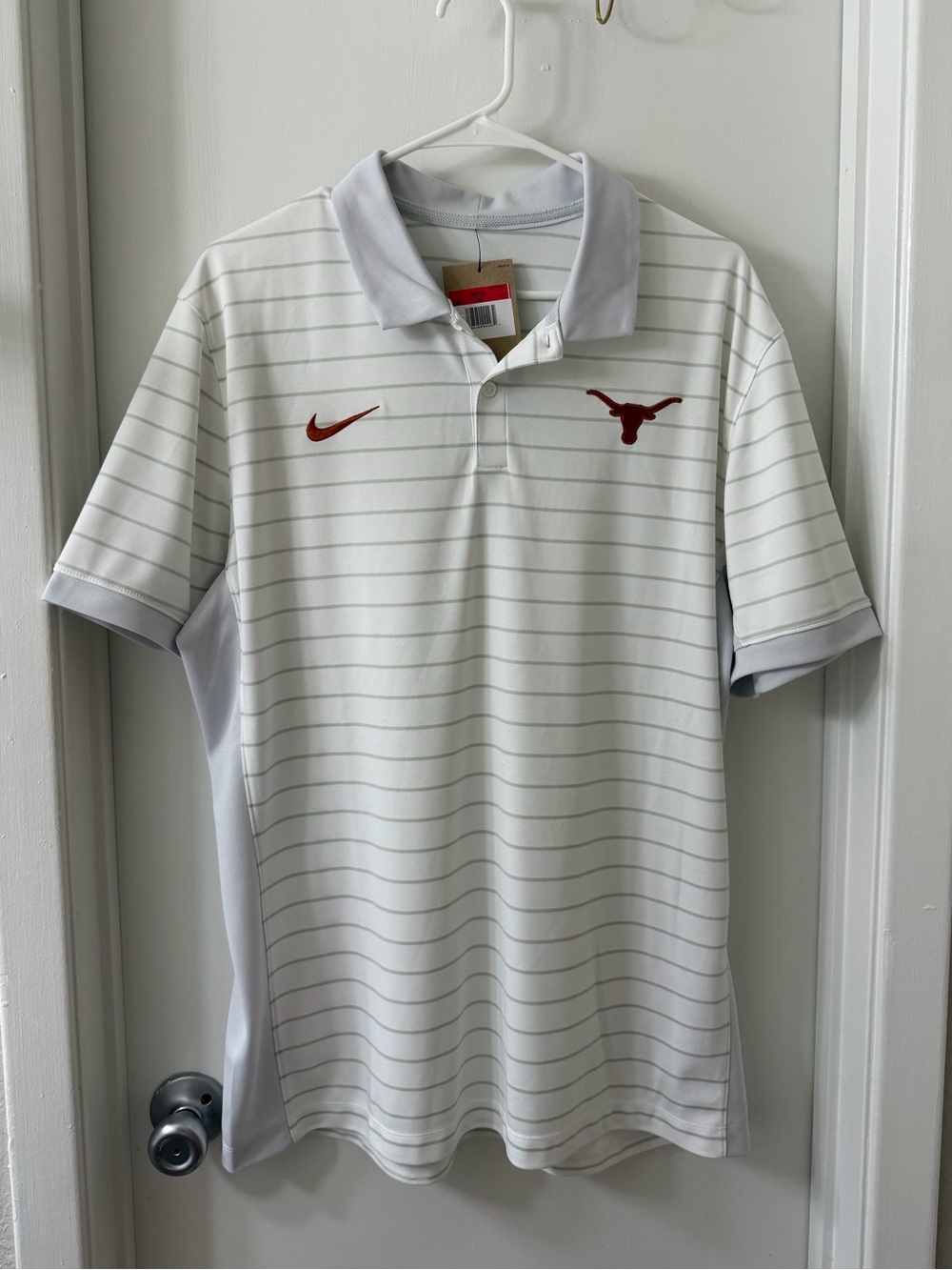 Nike White and Burnt Orange Striped Polo UT Longhorn